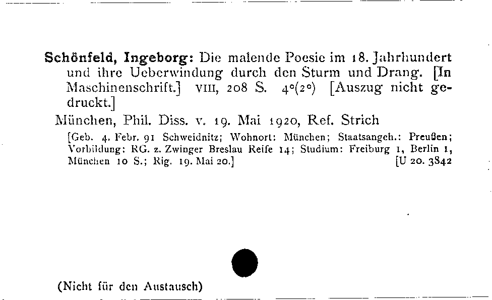 [Katalogkarte Dissertationenkatalog bis 1980]