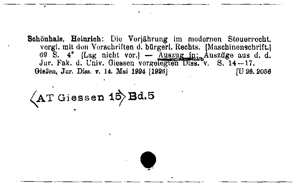 [Katalogkarte Dissertationenkatalog bis 1980]