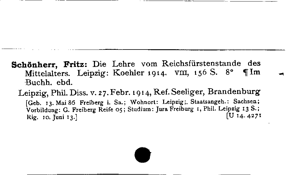 [Katalogkarte Dissertationenkatalog bis 1980]