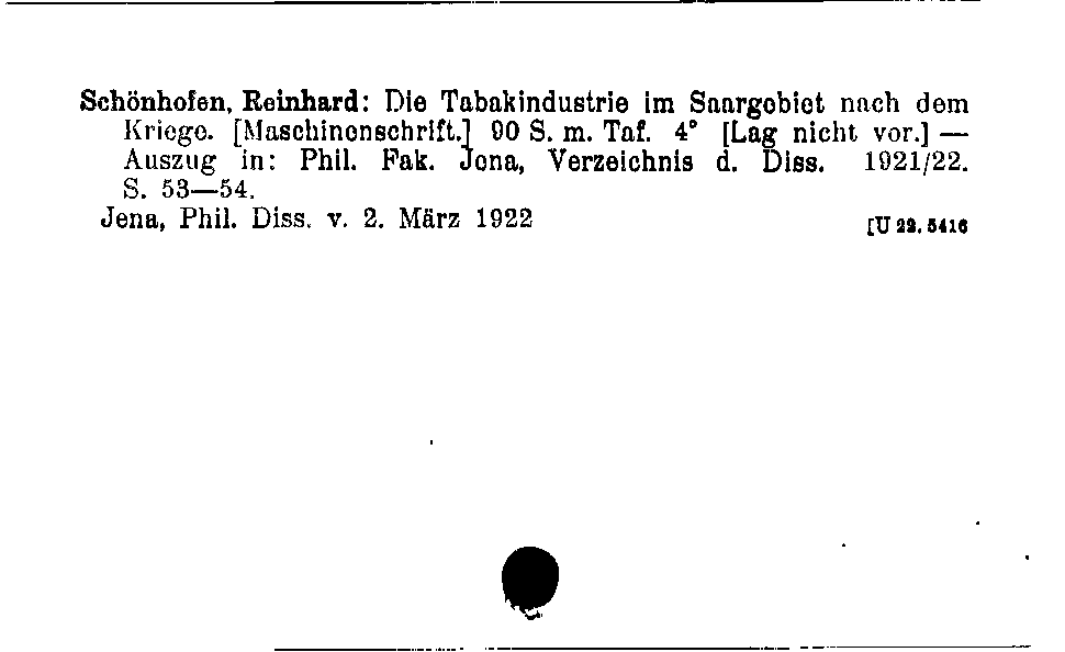 [Katalogkarte Dissertationenkatalog bis 1980]