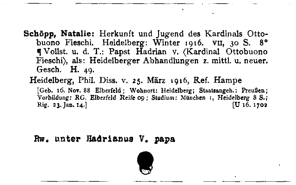 [Katalogkarte Dissertationenkatalog bis 1980]