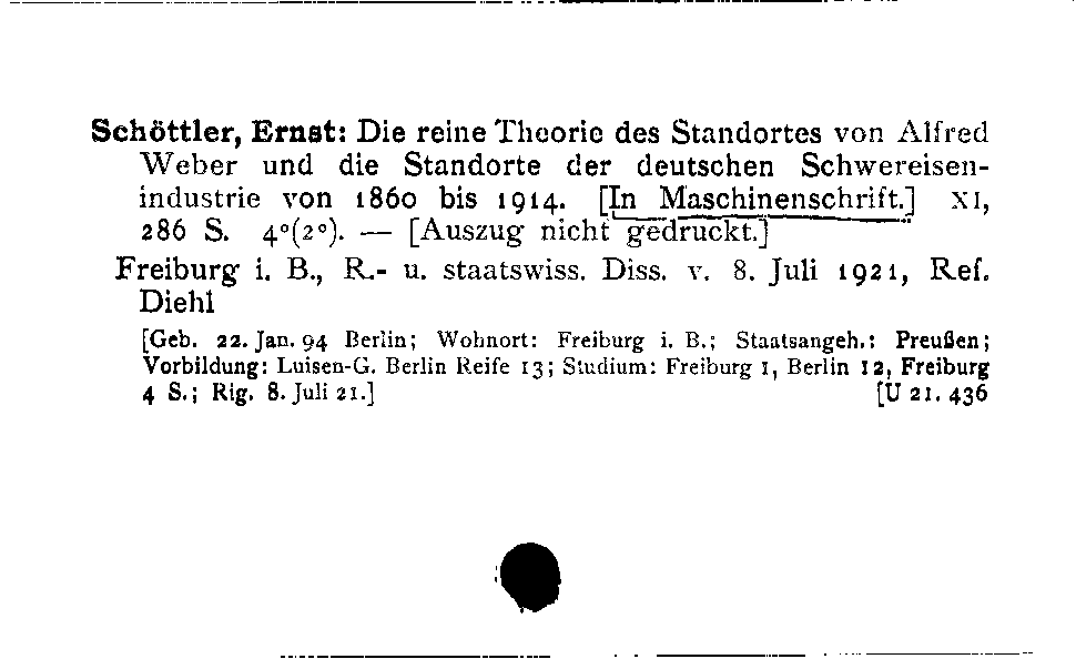 [Katalogkarte Dissertationenkatalog bis 1980]