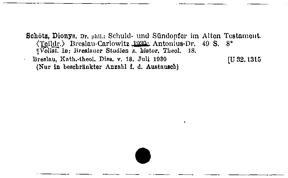 [Katalogkarte Dissertationenkatalog bis 1980]