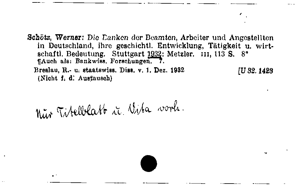 [Katalogkarte Dissertationenkatalog bis 1980]