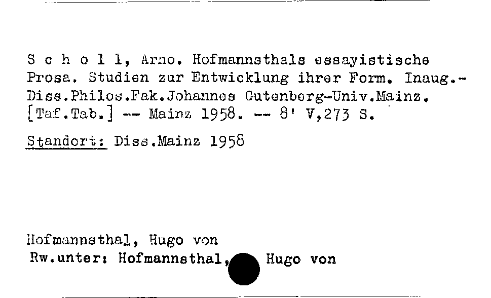 [Katalogkarte Dissertationenkatalog bis 1980]