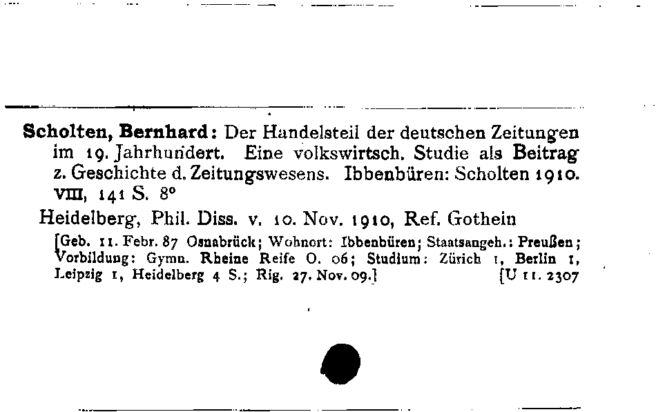 [Katalogkarte Dissertationenkatalog bis 1980]