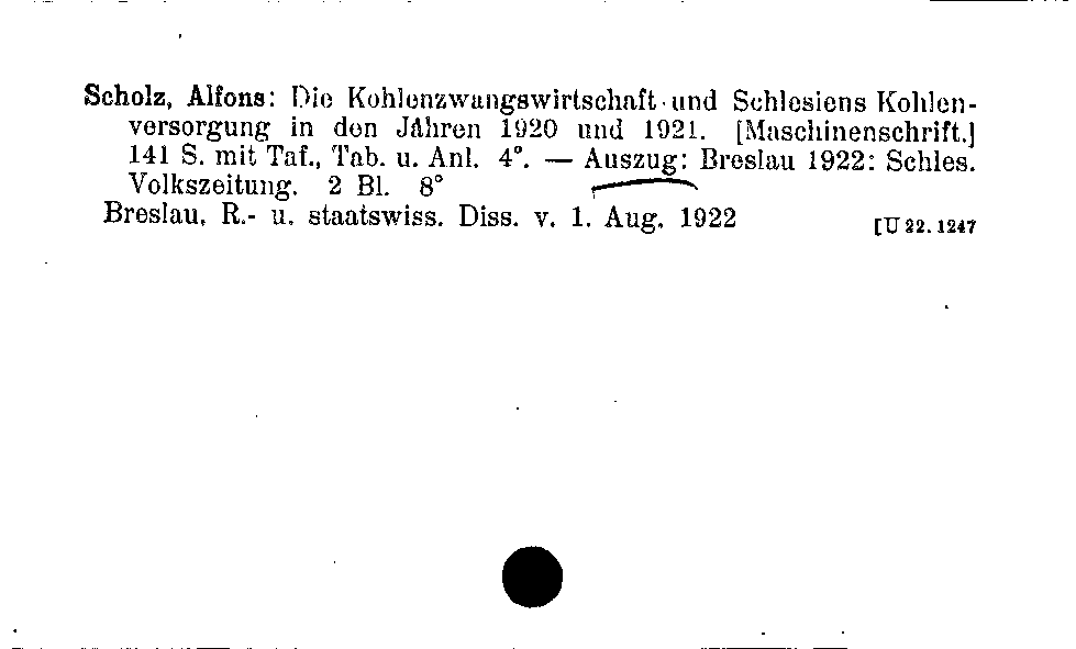 [Katalogkarte Dissertationenkatalog bis 1980]