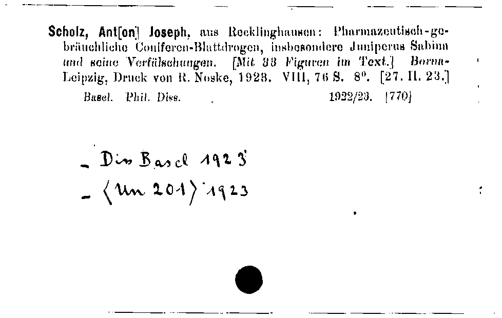 [Katalogkarte Dissertationenkatalog bis 1980]