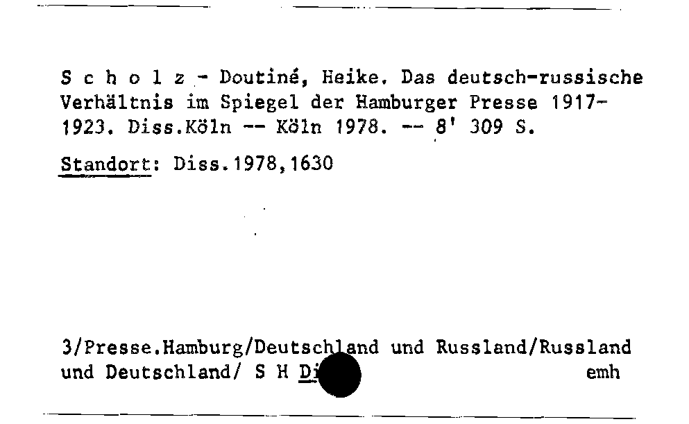 [Katalogkarte Dissertationenkatalog bis 1980]