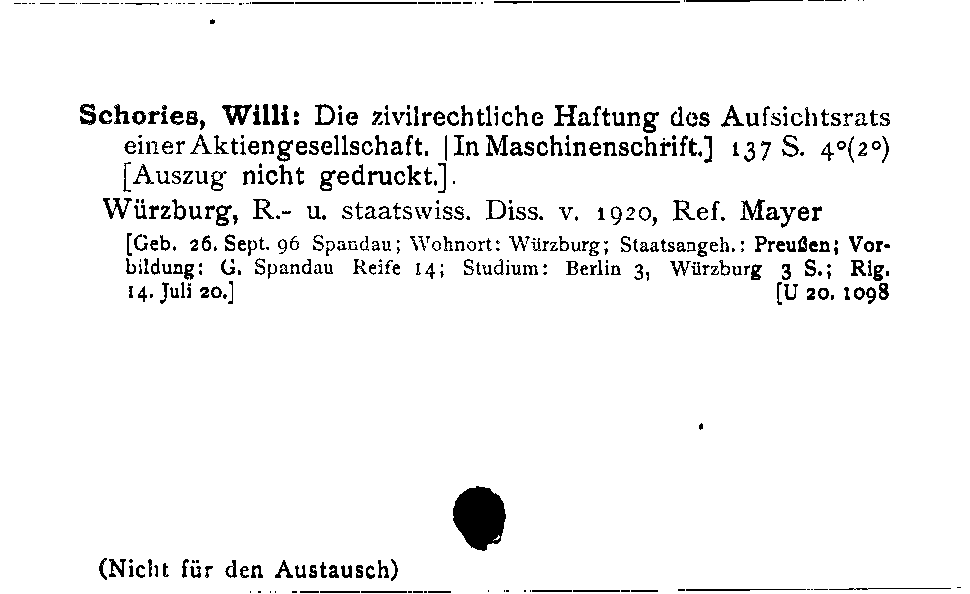 [Katalogkarte Dissertationenkatalog bis 1980]