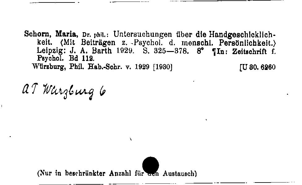 [Katalogkarte Dissertationenkatalog bis 1980]