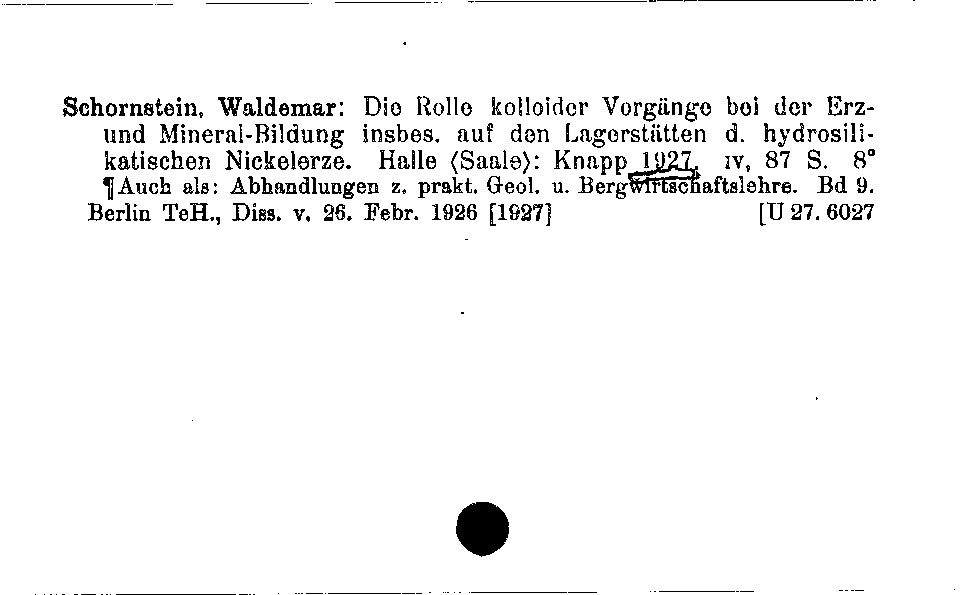 [Katalogkarte Dissertationenkatalog bis 1980]