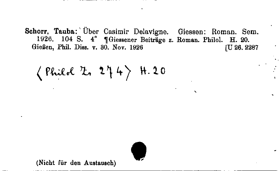 [Katalogkarte Dissertationenkatalog bis 1980]