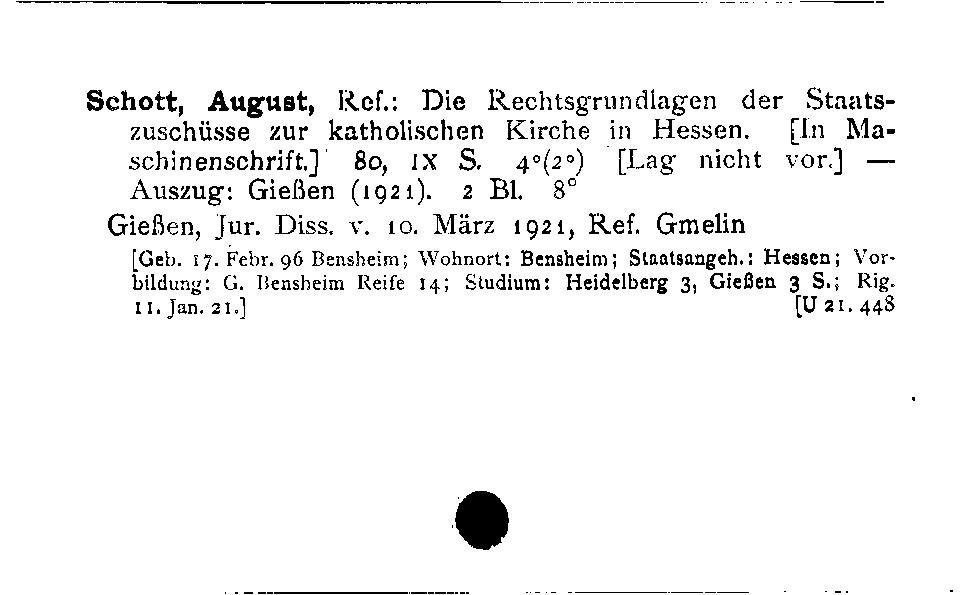 [Katalogkarte Dissertationenkatalog bis 1980]