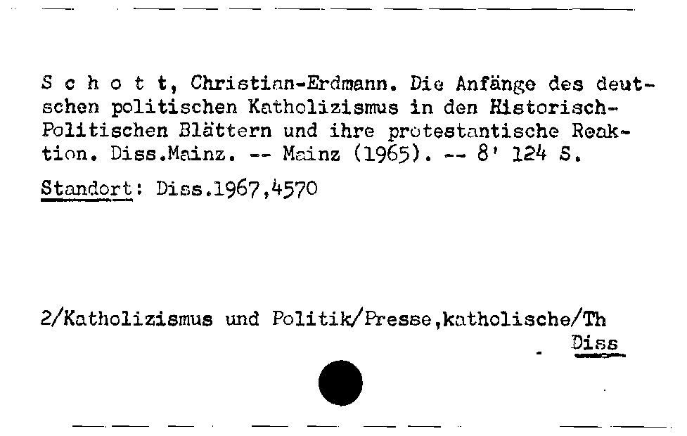 [Katalogkarte Dissertationenkatalog bis 1980]