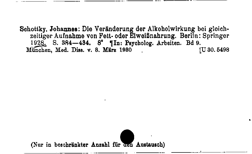 [Katalogkarte Dissertationenkatalog bis 1980]