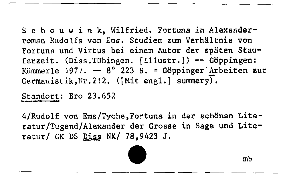 [Katalogkarte Dissertationenkatalog bis 1980]