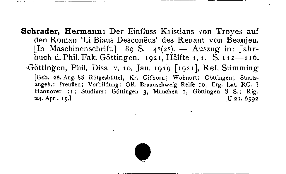 [Katalogkarte Dissertationenkatalog bis 1980]