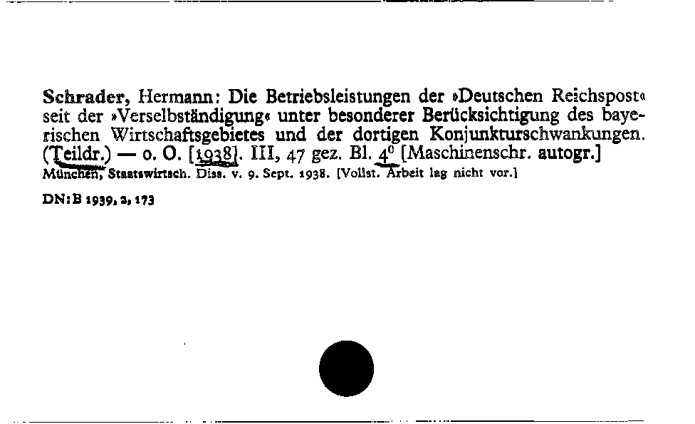 [Katalogkarte Dissertationenkatalog bis 1980]