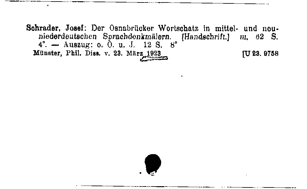 [Katalogkarte Dissertationenkatalog bis 1980]