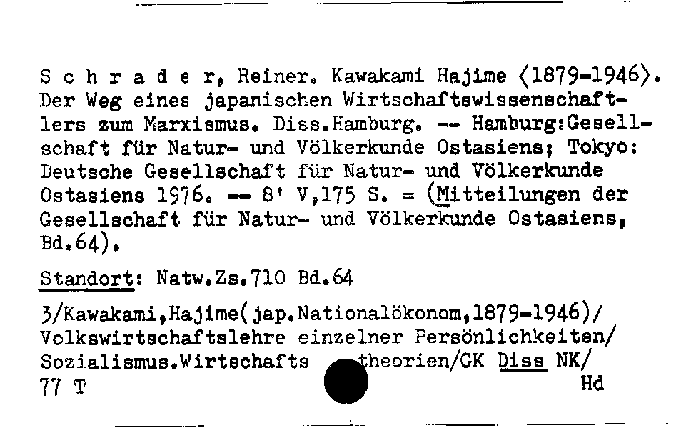 [Katalogkarte Dissertationenkatalog bis 1980]