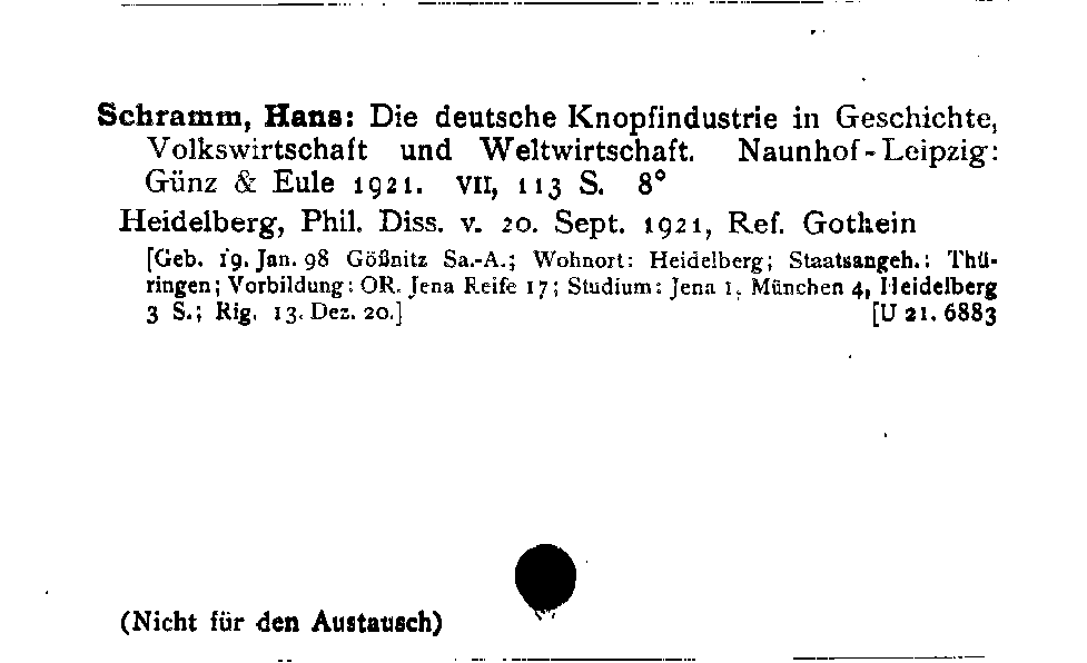 [Katalogkarte Dissertationenkatalog bis 1980]