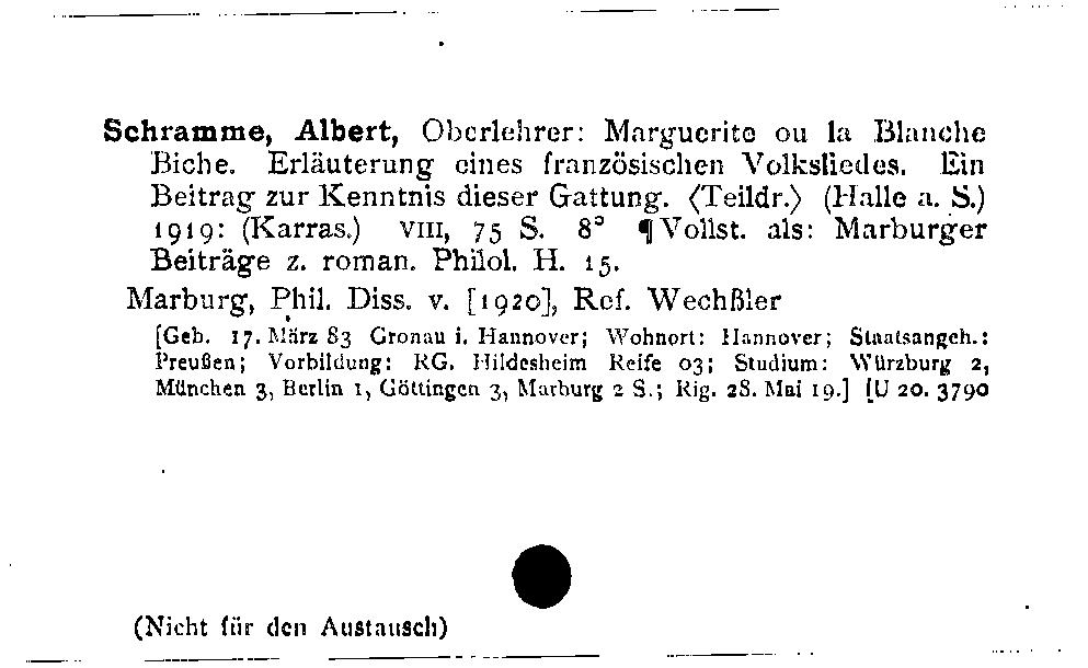 [Katalogkarte Dissertationenkatalog bis 1980]