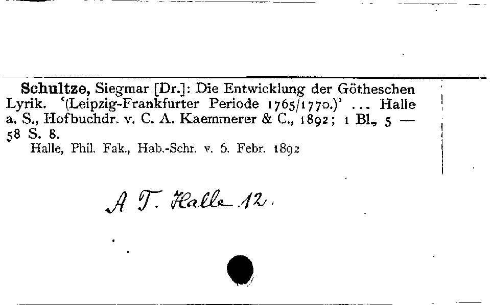 [Katalogkarte Dissertationenkatalog bis 1980]