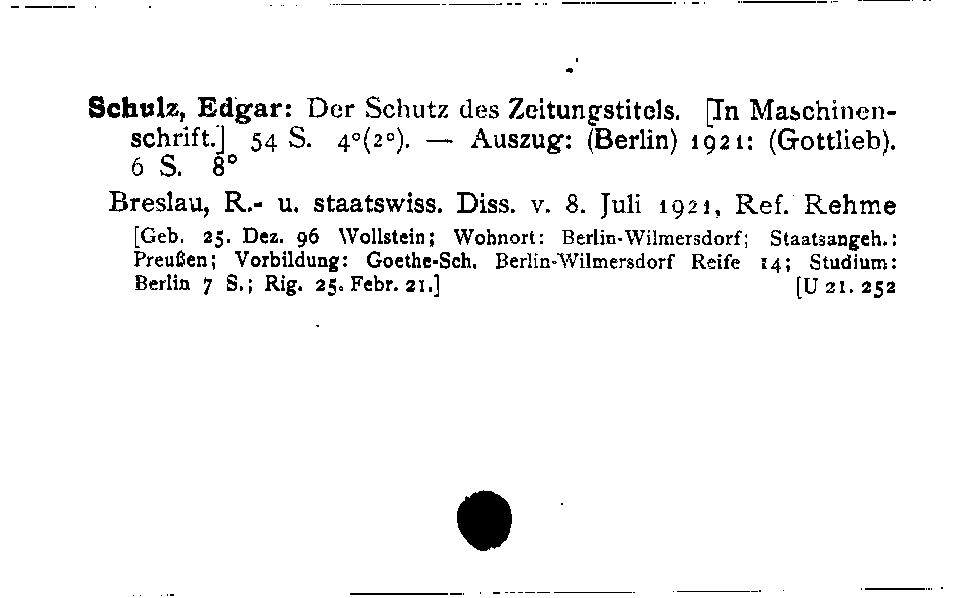 [Katalogkarte Dissertationenkatalog bis 1980]