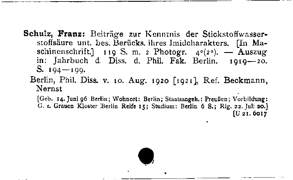 [Katalogkarte Dissertationenkatalog bis 1980]