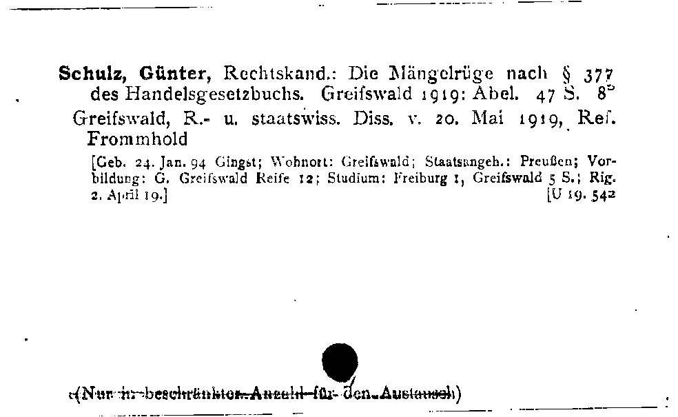 [Katalogkarte Dissertationenkatalog bis 1980]