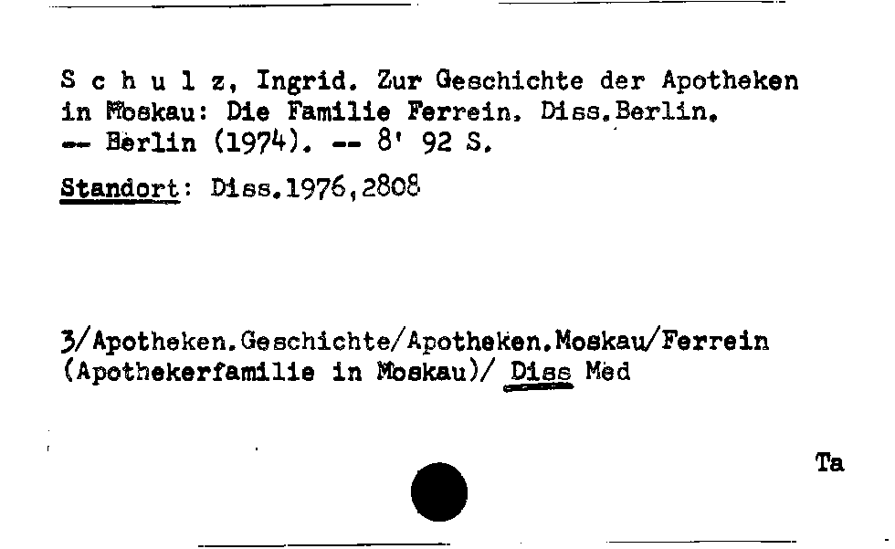 [Katalogkarte Dissertationenkatalog bis 1980]