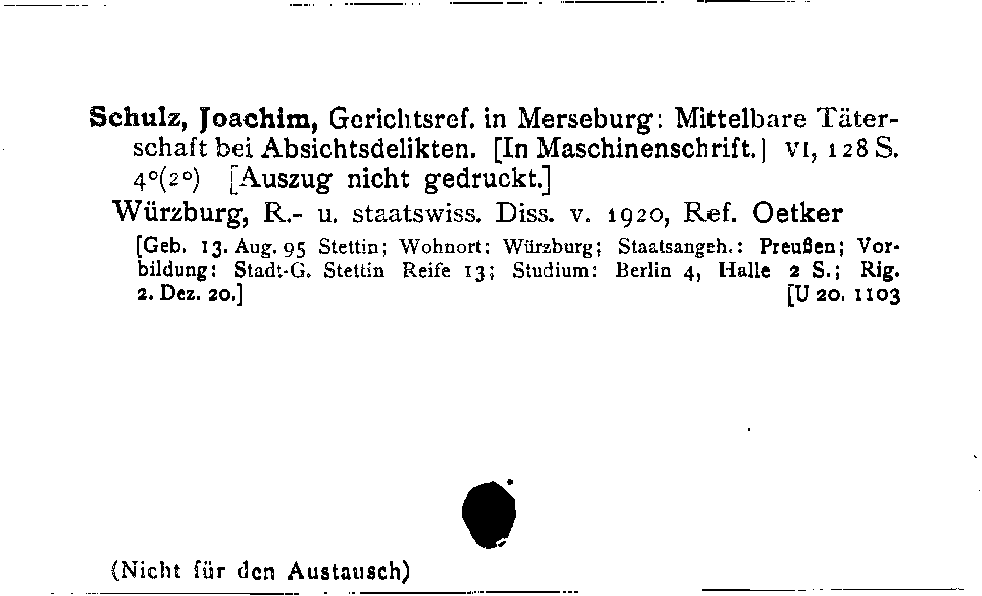 [Katalogkarte Dissertationenkatalog bis 1980]