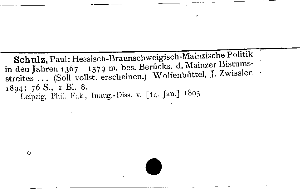 [Katalogkarte Dissertationenkatalog bis 1980]