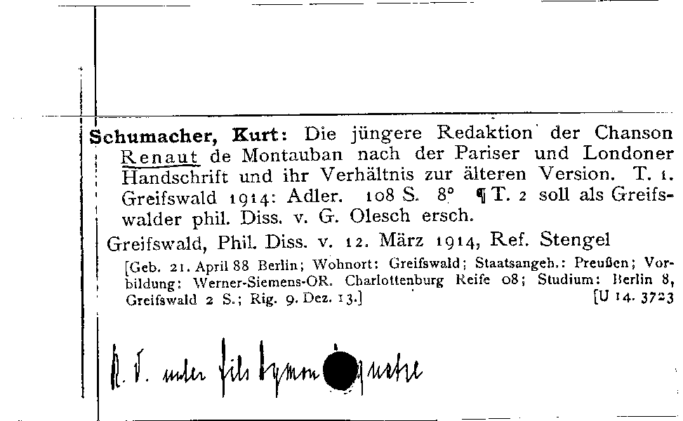 [Katalogkarte Dissertationenkatalog bis 1980]