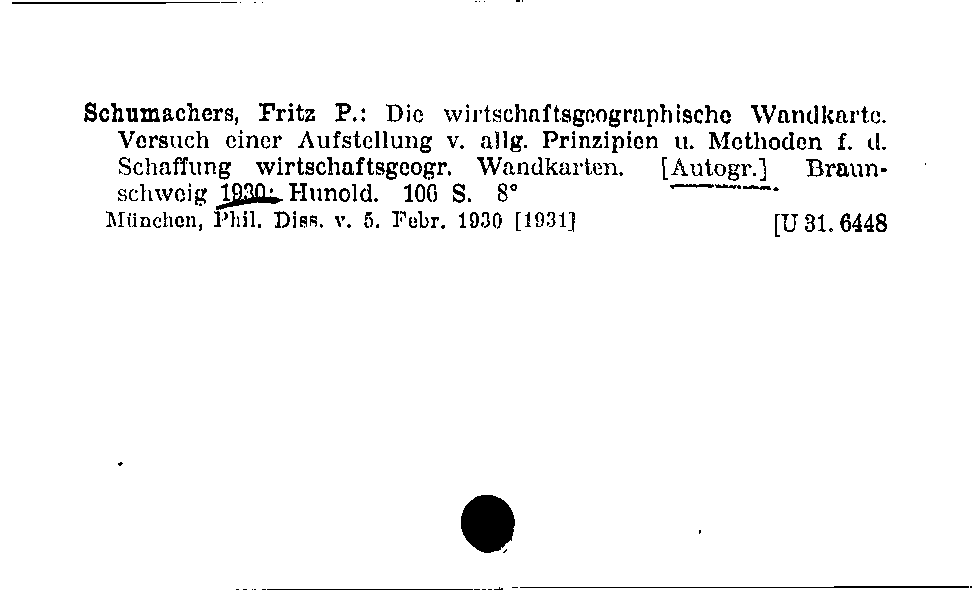 [Katalogkarte Dissertationenkatalog bis 1980]