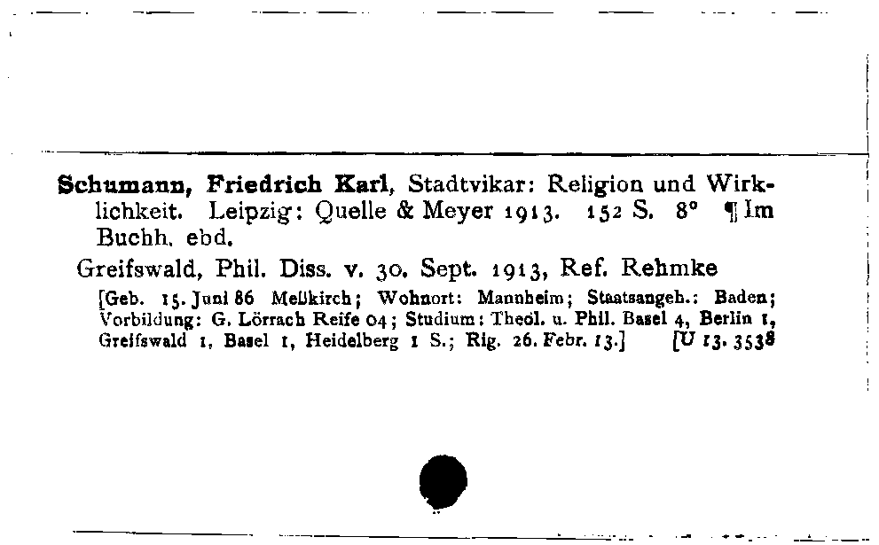 [Katalogkarte Dissertationenkatalog bis 1980]