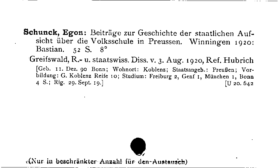 [Katalogkarte Dissertationenkatalog bis 1980]