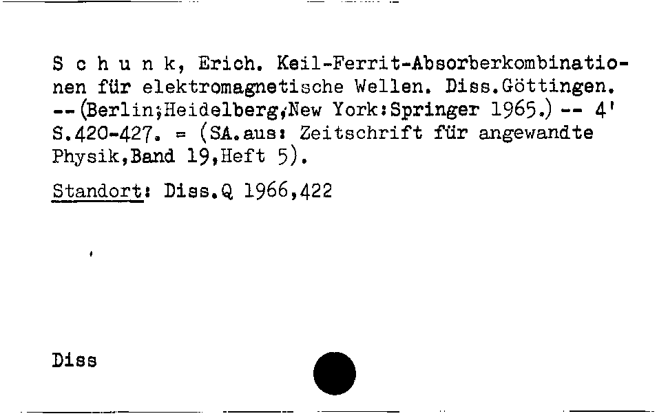 [Katalogkarte Dissertationenkatalog bis 1980]