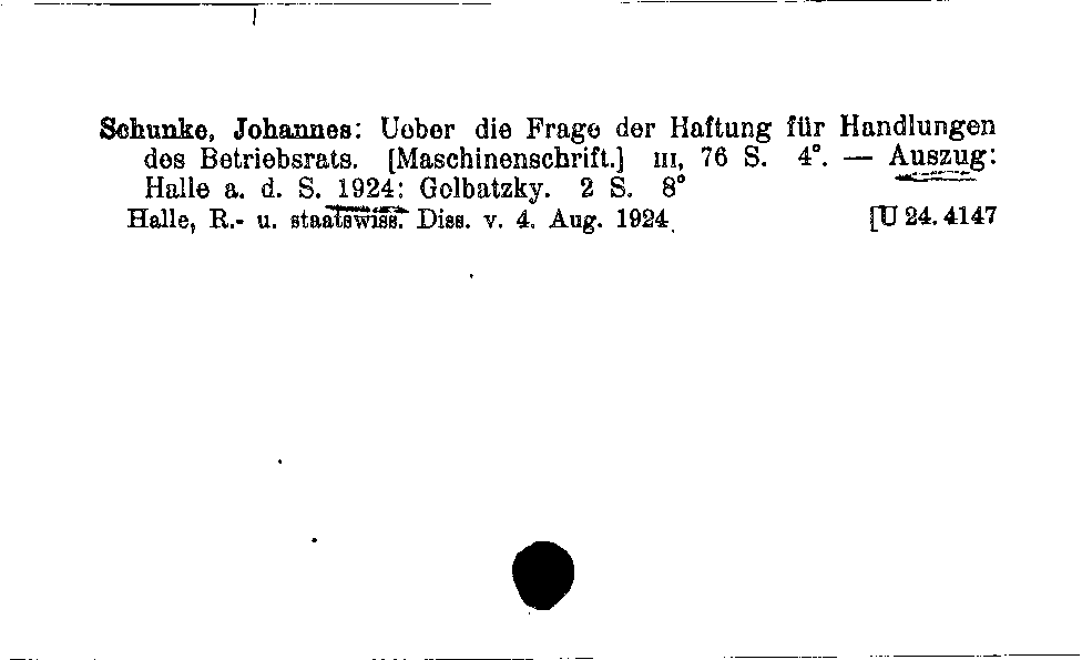 [Katalogkarte Dissertationenkatalog bis 1980]