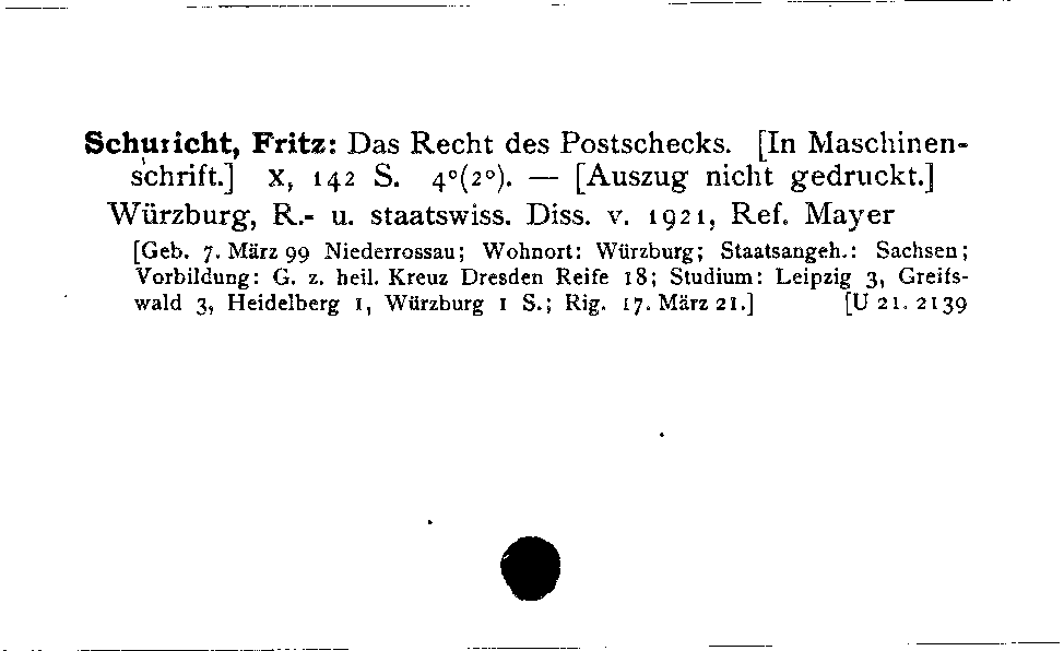 [Katalogkarte Dissertationenkatalog bis 1980]