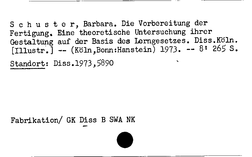 [Katalogkarte Dissertationenkatalog bis 1980]