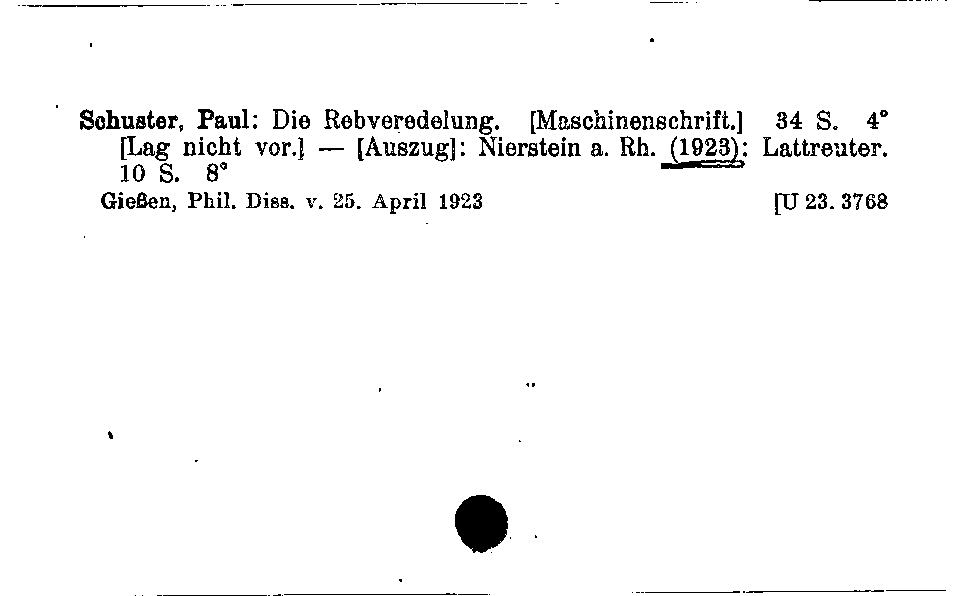 [Katalogkarte Dissertationenkatalog bis 1980]