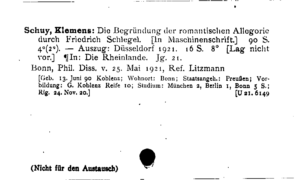 [Katalogkarte Dissertationenkatalog bis 1980]