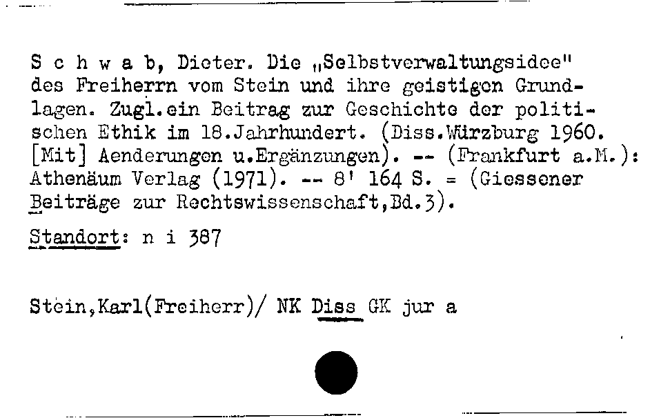 [Katalogkarte Dissertationenkatalog bis 1980]