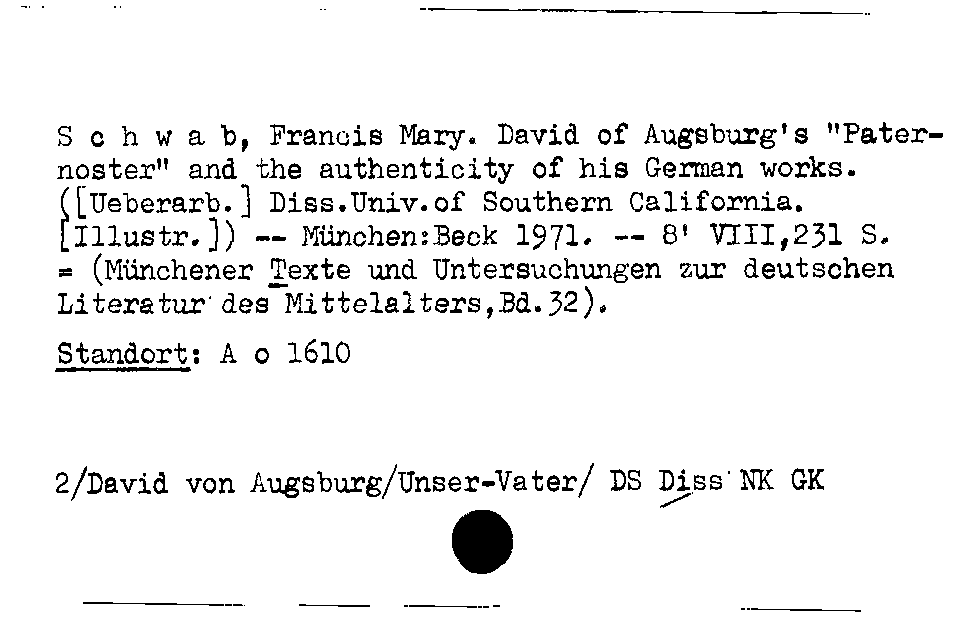 [Katalogkarte Dissertationenkatalog bis 1980]