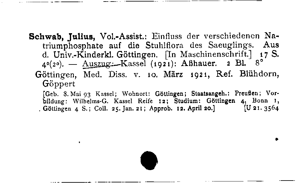 [Katalogkarte Dissertationenkatalog bis 1980]