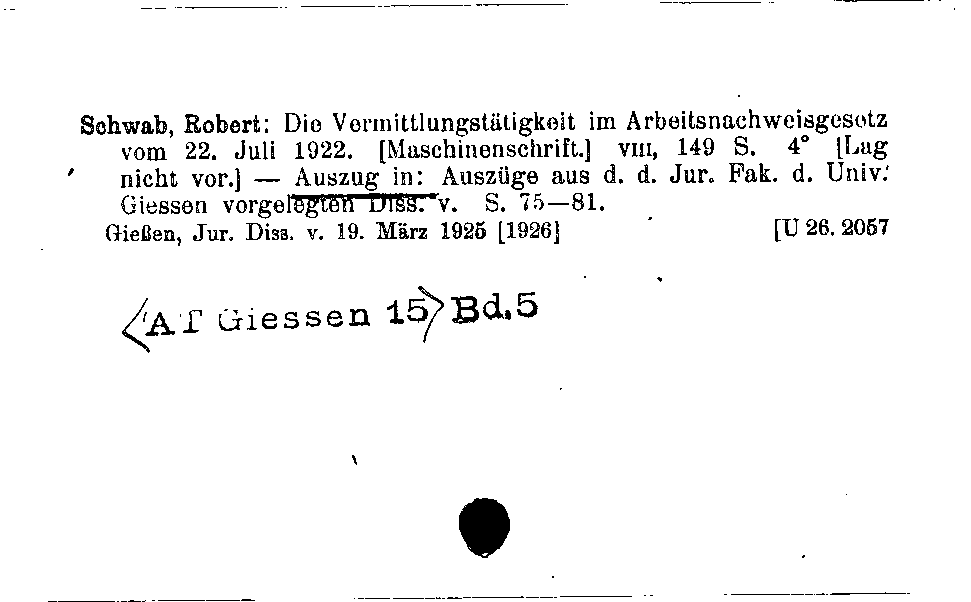 [Katalogkarte Dissertationenkatalog bis 1980]