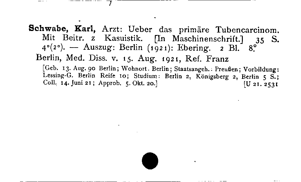 [Katalogkarte Dissertationenkatalog bis 1980]