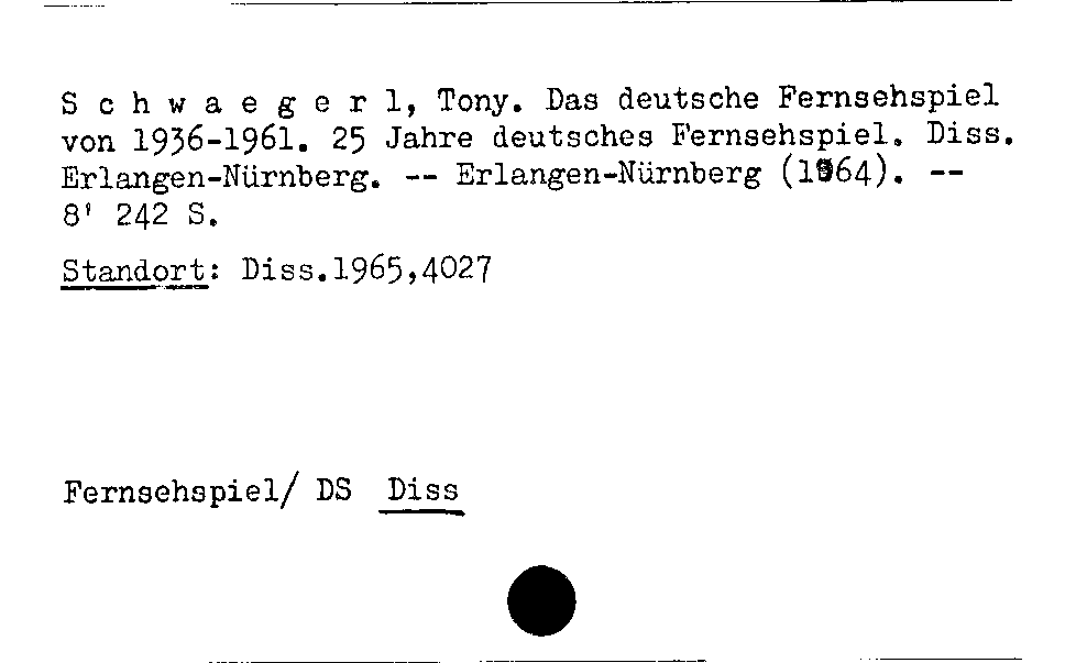 [Katalogkarte Dissertationenkatalog bis 1980]